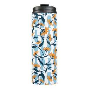 Orange Daisy Navy Rebe Blau Vase Muster Thermosbecher