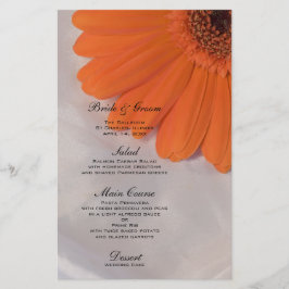 Orange Daisy on White Satin Wedding Menu