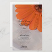 Orange Daisy on White Satin Wedding Menu (Vorne/Hinten)