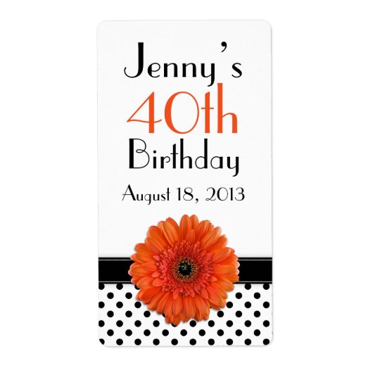 Orange Daisy Polka Dot Birthday Labels Gefälligung (Vorne)