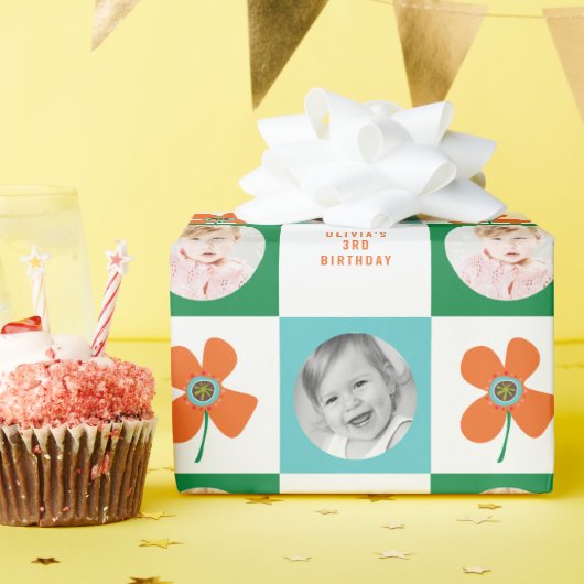 Orange Daisy Pop Blume Chic Birthday Foto Geschenk Geschenkpapier (Geburtstagsparty)