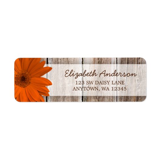 Orange Daisy Rustic Barn Wood Address Labels (Vorne)