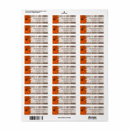 Orange Daisy Rustic Barn Wood Address Labels (Vorne)