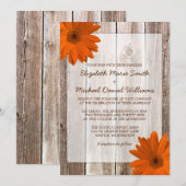 Orange Daisy Rustic Barn Wood Wedding Einladung (Vorne/Hinten)