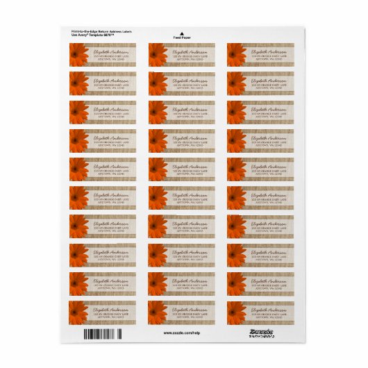 Orange Daisy Rustic Burlap Adresse (Vorne)