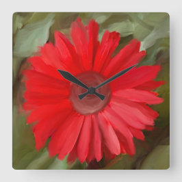 Orange Daisy Wall Clock Quadratische Wanduhr