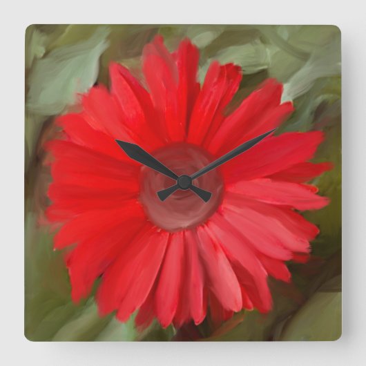 Orange Daisy Wall Clock Quadratische Wanduhr (Vorderseite)