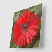 Orange Daisy Wall Clock Quadratische Wanduhr (Winkel)