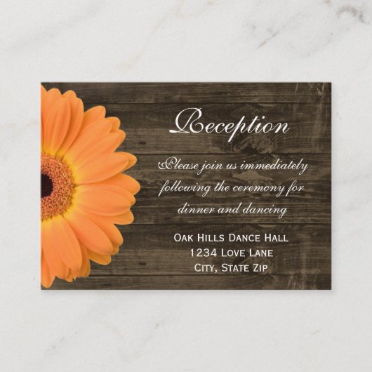 Orange Daisy Wedding Reception Direction Card Begleitkarte (Vorderseite)