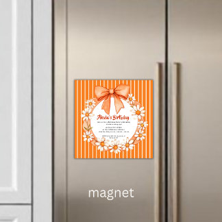 Orange Daisy Wreath Birthday Invitation Magnetic  Magneteinladung