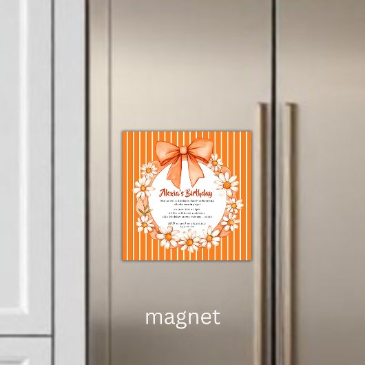 Orange Daisy Wreath Birthday Invitation Magnetic  Magneteinladung