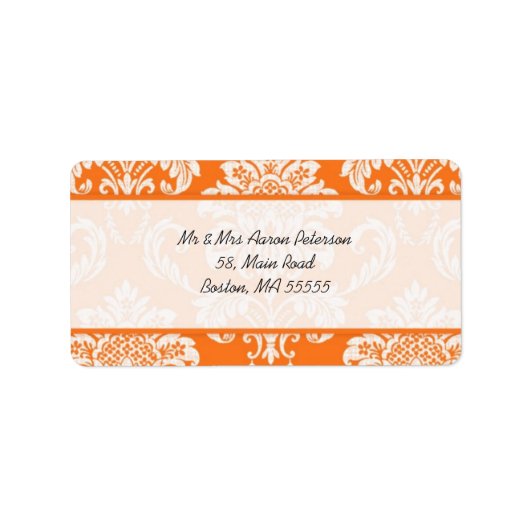 Orange Damask anpassbare Adressenmarken Adressaufkleber (Vorne)