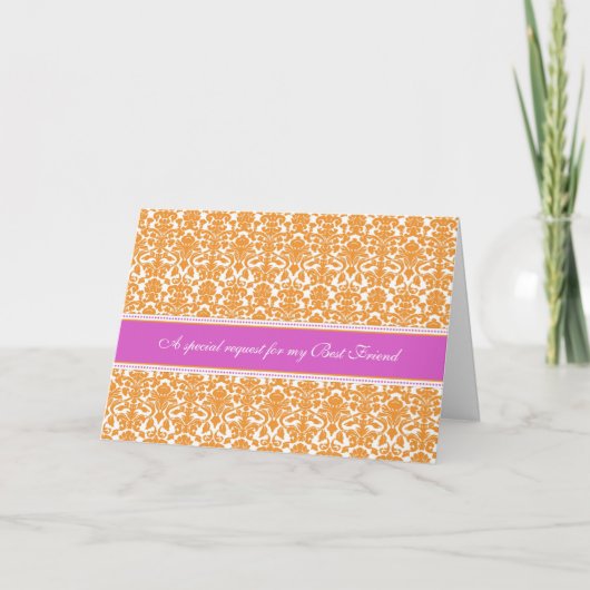 Orange Damask Best Friend Bridesmaid Einladung (Vorderseite)