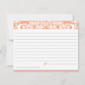 Orange Damask Brautparty Rezeptkarte (Rückseite)