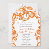 Orange Damask Coral Monogram Wedding Einladung (Vorderseite)