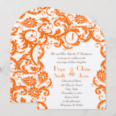 Orange Damask Coral Monogram Wedding Einladung (Vorne/Hinten)