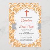 Orange Damask Cross Baptismus Einladung (Vorne/Hinten)