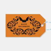 Orange Damask Glam Bats und Spider Happy Halloween Geschenkanhänger (Vorderseite (Horizontal))