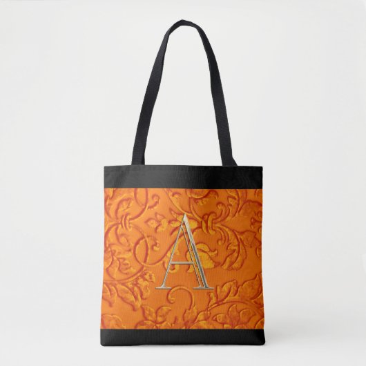 Orange Damask Gold Monogram Initial Tasche (Vorderseite)