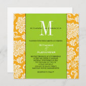 Orange Damask Green Monogram Wedding Einladung (Vorne/Hinten)