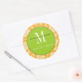 Orange Damask Green Monogram Wedding Sticker (Umschlag)