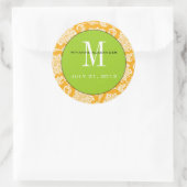 Orange Damask Green Monogram Wedding Sticker (Tasche)