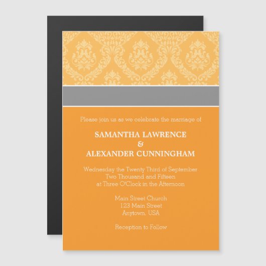 Orange Damask Magnetic Wedding Einladung (Vorne/Hinten)