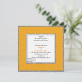 Orange Damask mit Pewter, UK, Einladung zur Hochze (Stehend Vorderseite)