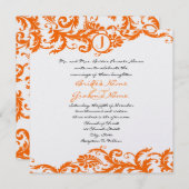 Orange Damask Monogram Wedding Einladung (Vorne/Hinten)