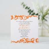 Orange Damask Monogram Wedding Einladung (Stehend Vorderseite)