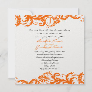 Orange Damask Monogram Wedding Einladung