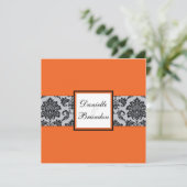 Orange Damask Monogram Wedding Einladung (Stehend Vorderseite)