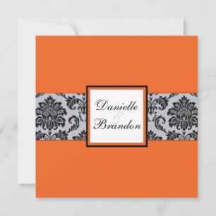 Orange Damask Monogram Wedding Einladung