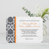 Orange Damask Monogram Wedding Einladung (Stehend Vorderseite)