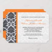 Orange Damask Monogram Wedding Einladung (Vorne/Hinten)