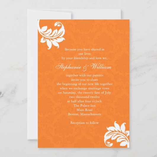Orange Damask Monogram Wedding Einladung (Vorderseite)
