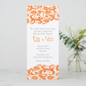 Orange Damask Monogram Wedding Einladung (Stehend Vorderseite)
