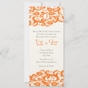 Orange Damask Monogram Wedding Einladung