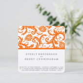 Orange Damask Monogram Wedding Einladung (Stehend Vorderseite)