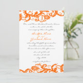 Orange Damask Monogram Wedding Einladung (Stehend Vorderseite)