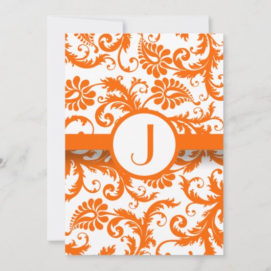 Orange Damask Monogram Wedding Einladung (Rückseite)