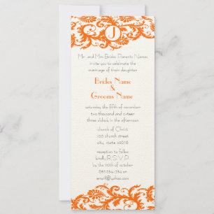 Orange Damask Monogram Wedding Einladung