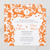 Orange Damask Monogram Wedding Einladung (Vorne/Hinten)