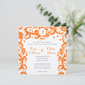 Orange Damask Monogram Wedding Einladung (Stehend Vorderseite)