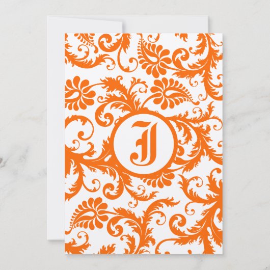 Orange Damask Monogram Wedding Einladung (Rückseite)