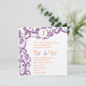 Orange Damask Monogram Wedding Einladung (Stehend Vorderseite)