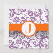 Orange Damask Monogram Wedding Einladung (Rückseite)