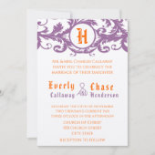 Orange Damask Monogram Wedding Einladung (Vorderseite)