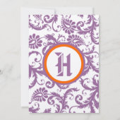 Orange Damask Monogram Wedding Einladung (Rückseite)