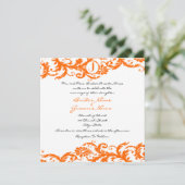 Orange Damask Monogram Wedding Einladung (Stehend Vorderseite)
